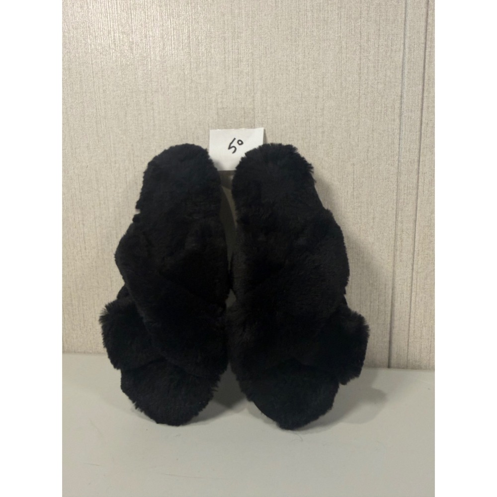 Secret Treasures Black Faux Fur Crisscross Slide Slippers Womens Large 9-10